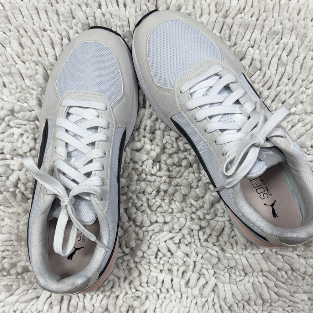 White and Gray Sneakers with Black Accents